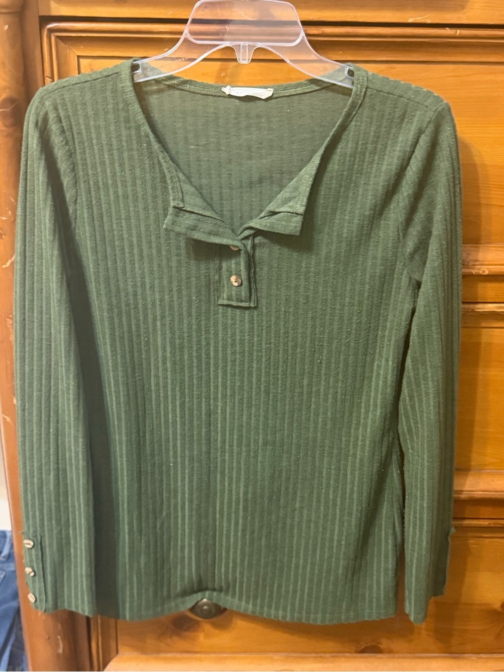 Reborn Olive Green Ribbed Long-Sleeve Henley